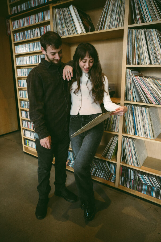 couple looking at vintage records