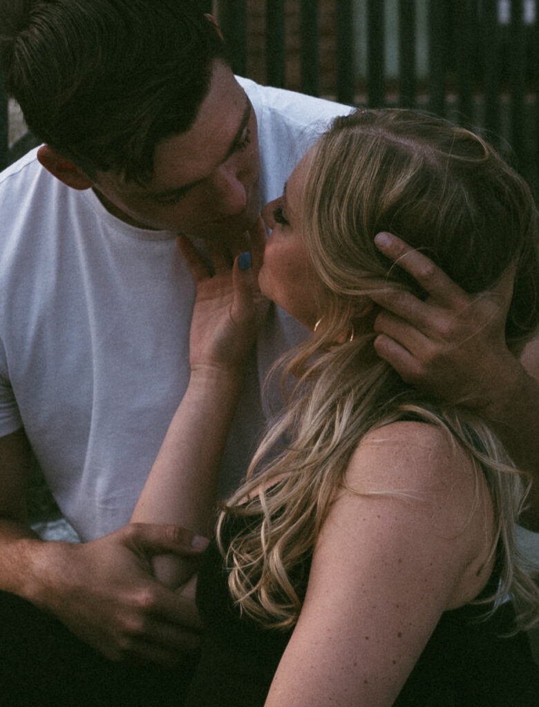 close up of couple going in for a kiss