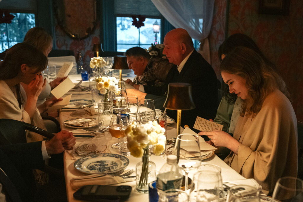 family at an intimate wedding reception