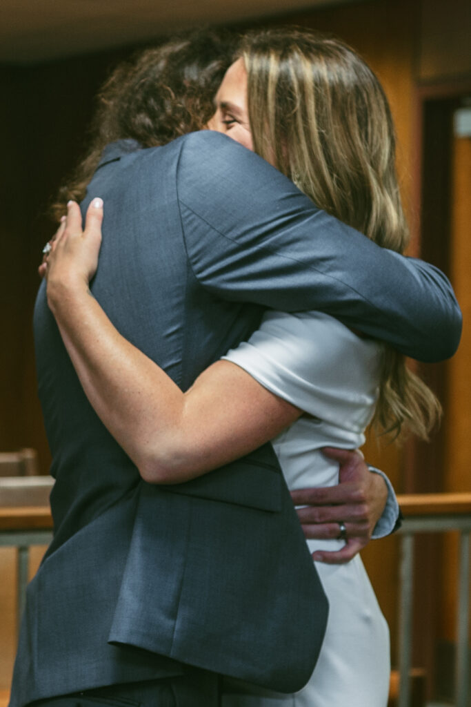 couple hugging at their elopement